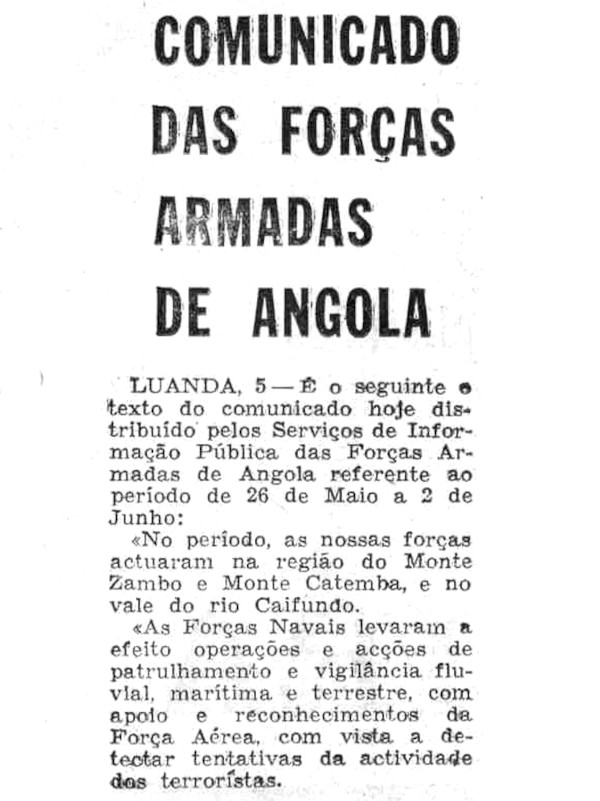 Comunicado das Forças Armadas de Angola, publicado pela ANI