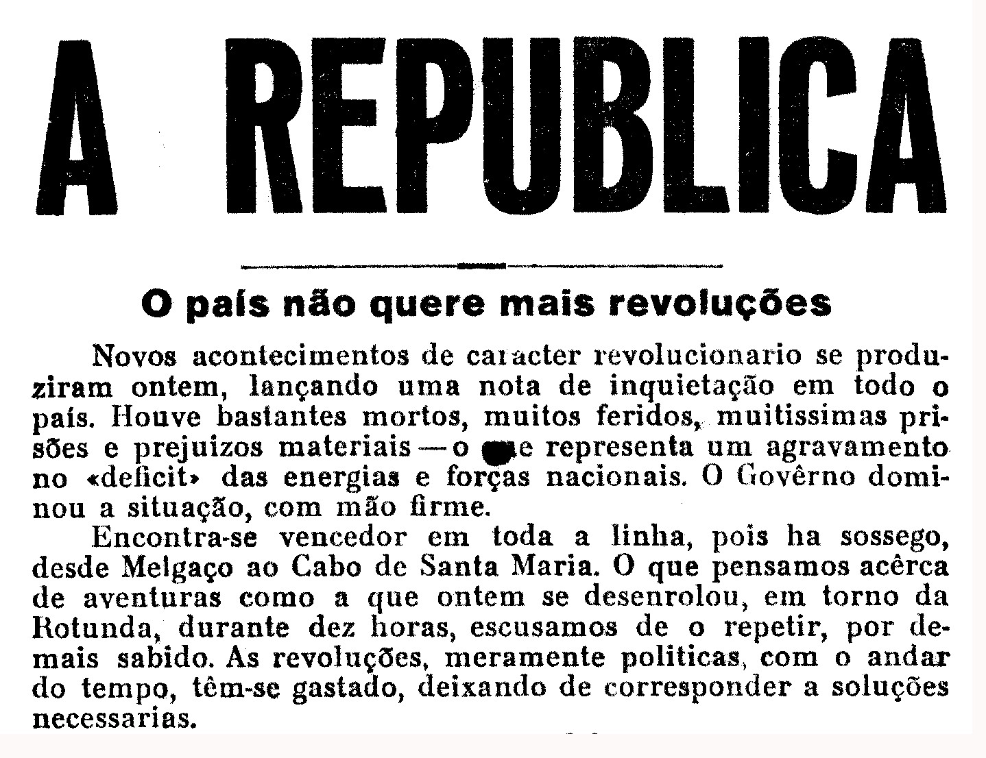 Excerto do editorial do "Diário de Lisboa" de 27-08-1931