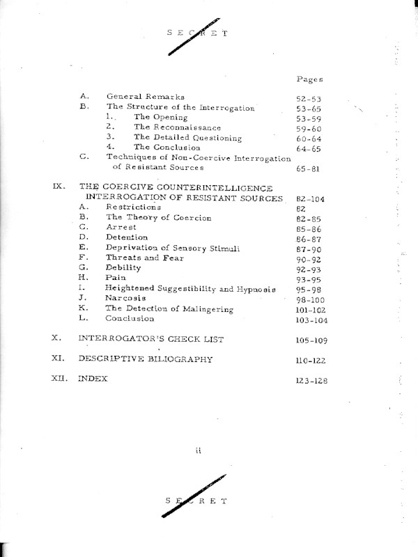 Sumário do manual de interrogatórios produzidio pela CIA em 1963 intitulado "KUBARK Counterintelligence Interrogation".