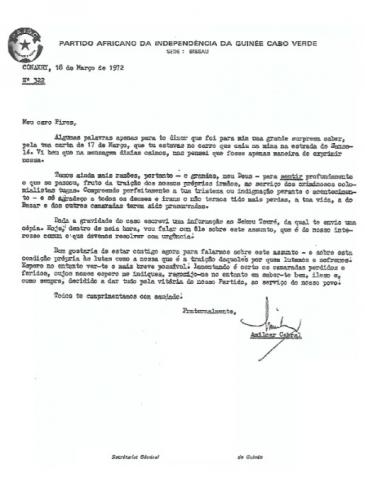 Carta de Amílcar Cabral para Pedro Pires, 18-03-1972