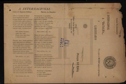 Hinos Revolucionários, "A Internacional", editor: Carlos Guedes Leal, 1920 (ANTT)