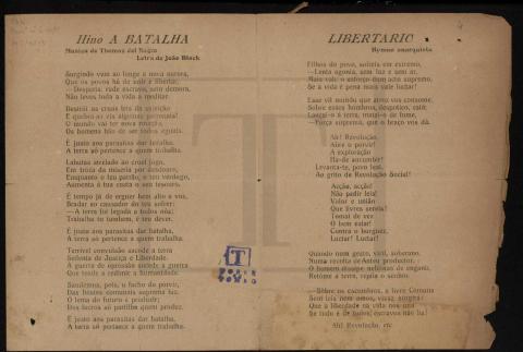 Hinos Revolucionários, "A Batalha" e "Libertário", editor: Carlos Guedes Leal, 1920 (ANTT)