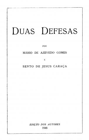 Capa do opúsculo "Duas Defesas", edição dos autores