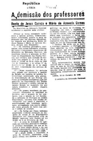 Nota oficiosa do ministro da Educação Nacional, publicada a 17 de outubro de 1946