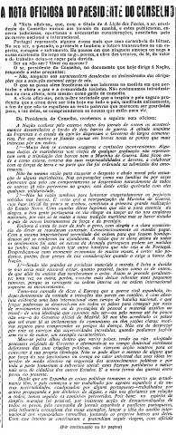 1.ª página da Nota Oficiosa do Presidente do Conselho de Ministros, publicada a 10-09-1936, a propósito da "Revolta dps Marinheiros"