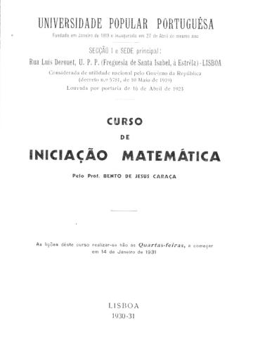 Anúncio do Curso de Iniciação Matemática pelo Prof. Bento de Jesus Caraça, na Universidade Popular Portuguesa, 1931