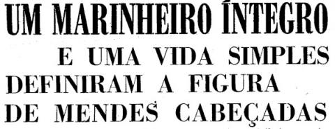 Cabeçalho do "Diário de Lisboa" anunciando o falecimento de José Mendes Cabeçadas.